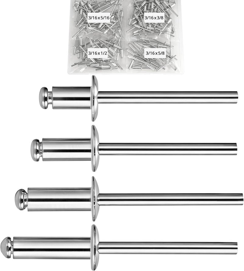 ZQZ 140 Pcs 3/16 Inches Pop Rivets Assortment Kit - 4 Sizes Aluminum Rivets (3/16" x 5/16", 3/16" x 3/8", 3/16" x 1/2", 3/16" x 5/8"), Blind Rivets for Metal Dome Head rivet kit - Image 1